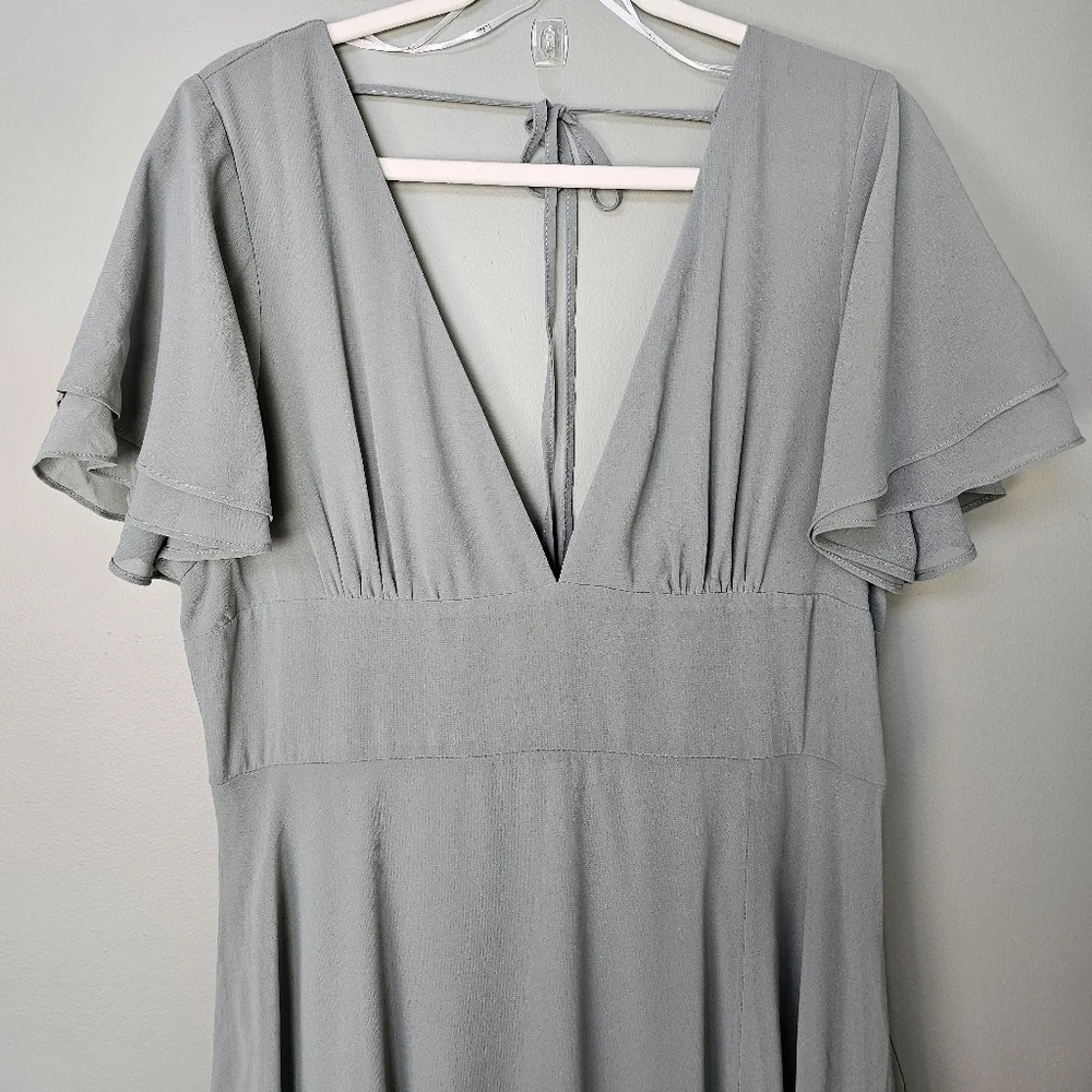 Lulus Promise Of Love Sage Brush Flutter Sleeve Maxi Dress, Size XL - Picture 9 of 13